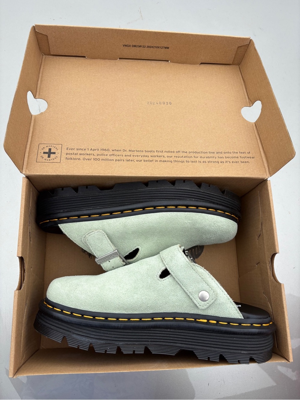 Dr. Martens Mint Green Suede Clog Mules with Buckle - Picture 4 of 4